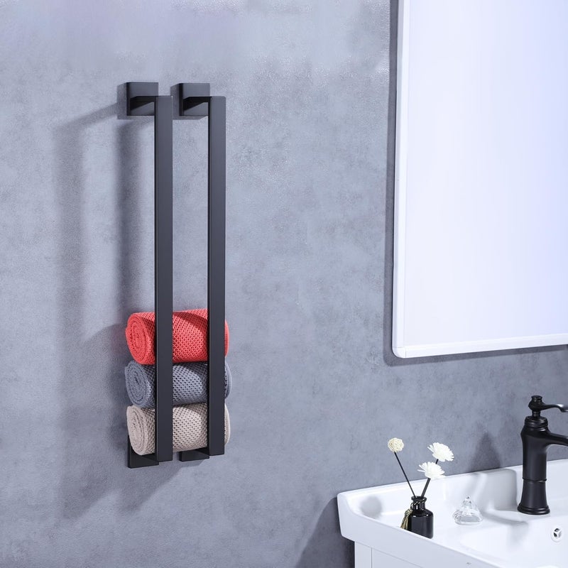 LANC 24 Inch Bath Towel Bar for Bathroom Wall Mounted, Matte Black Towel Hanger Square Towel Rack Stainless Steel Shower Towel Rail Towel Rod Kitchen Lavatory Hand Towel Holder, A8804MB-6P1 - Image 5
